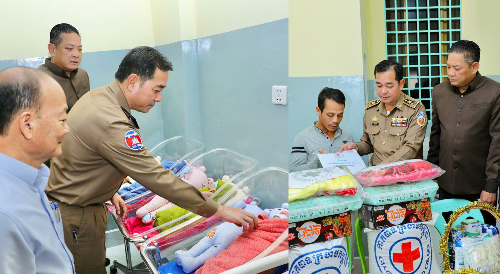 អភិបាលខេត្តចំនួនពីររួមគ្នាអញ្ជើញចុះសួរសុខទុក្ខភរិយាយោធិនជួរមុខម្នាក់និងស្ត្រីកូនភ្លោះ​ ៣នាក់​នៅមន្ទីរពេទ្យ​បង្អែកខេត្តកំពង់ចាម 