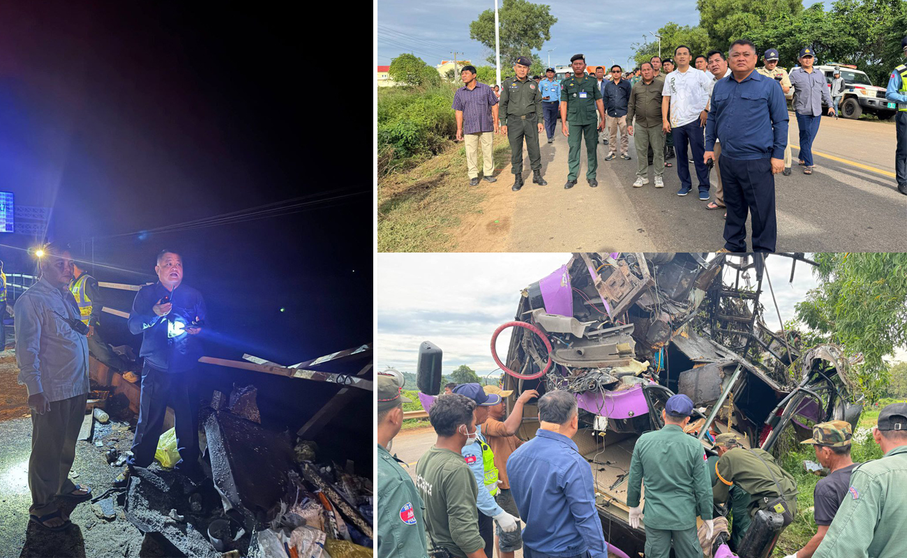 ឡានក្រុងដឹកអ្នកដំណើរ៣៧នាក់ជួបគ្រោះថ្នាក់ចរាចរណ៍បុកស្ពាន បណ្ដាលឱ្យស្លាប់១៣នាក់នៅខេត្តកំពង់ធំ